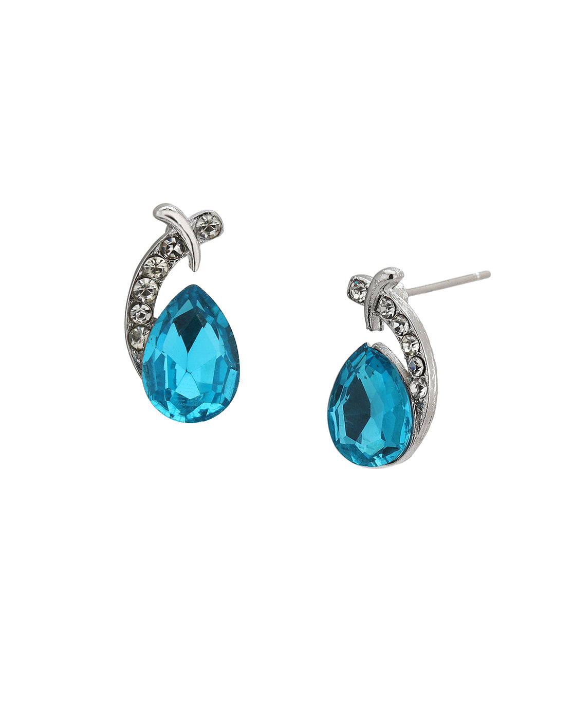 Silver Plated CZ Dangling Crystal Pendant with Chain and Earring Set