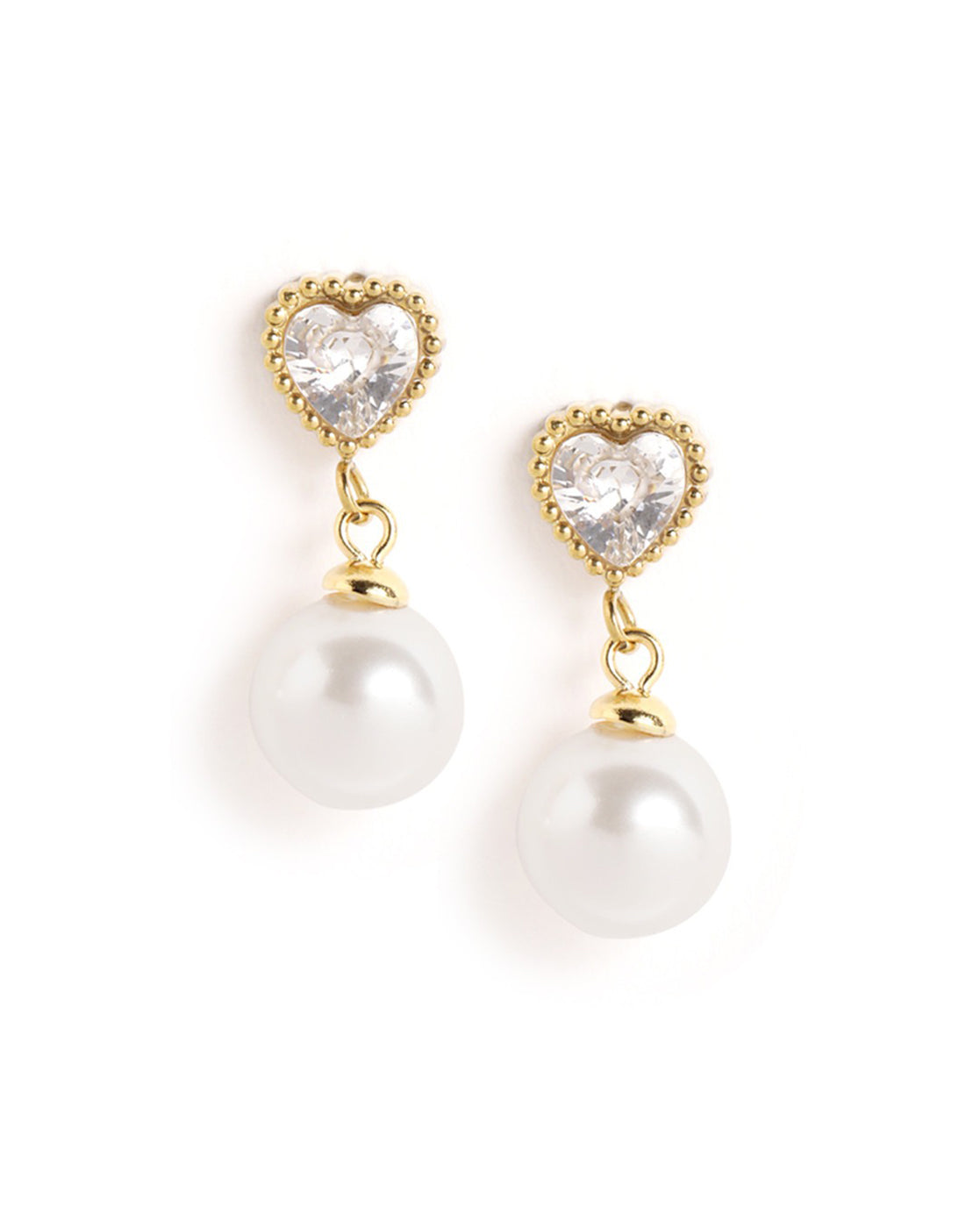 18kt Gold Plated Heart CZ Pearl Necklace and Drop Earring Set