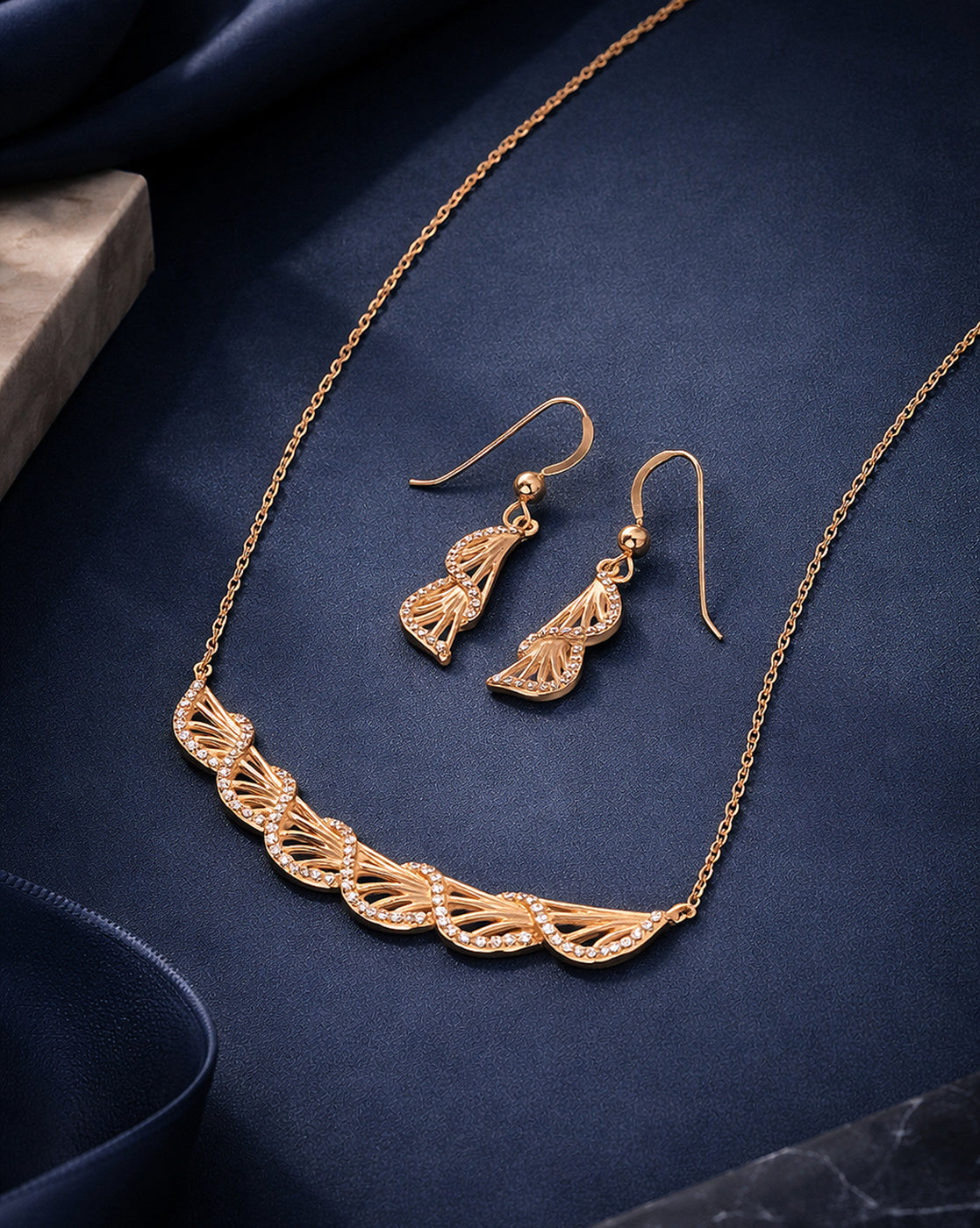 18kt Rose Gold Plated CZ Statement Necklace and Earring Set