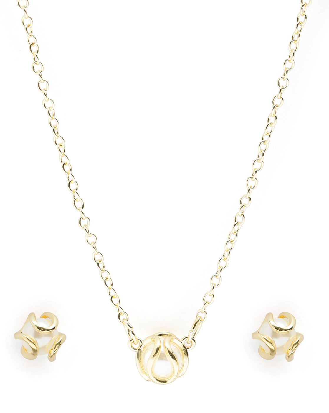 Premium Gold Plated Pearl Necklace and Earring Set