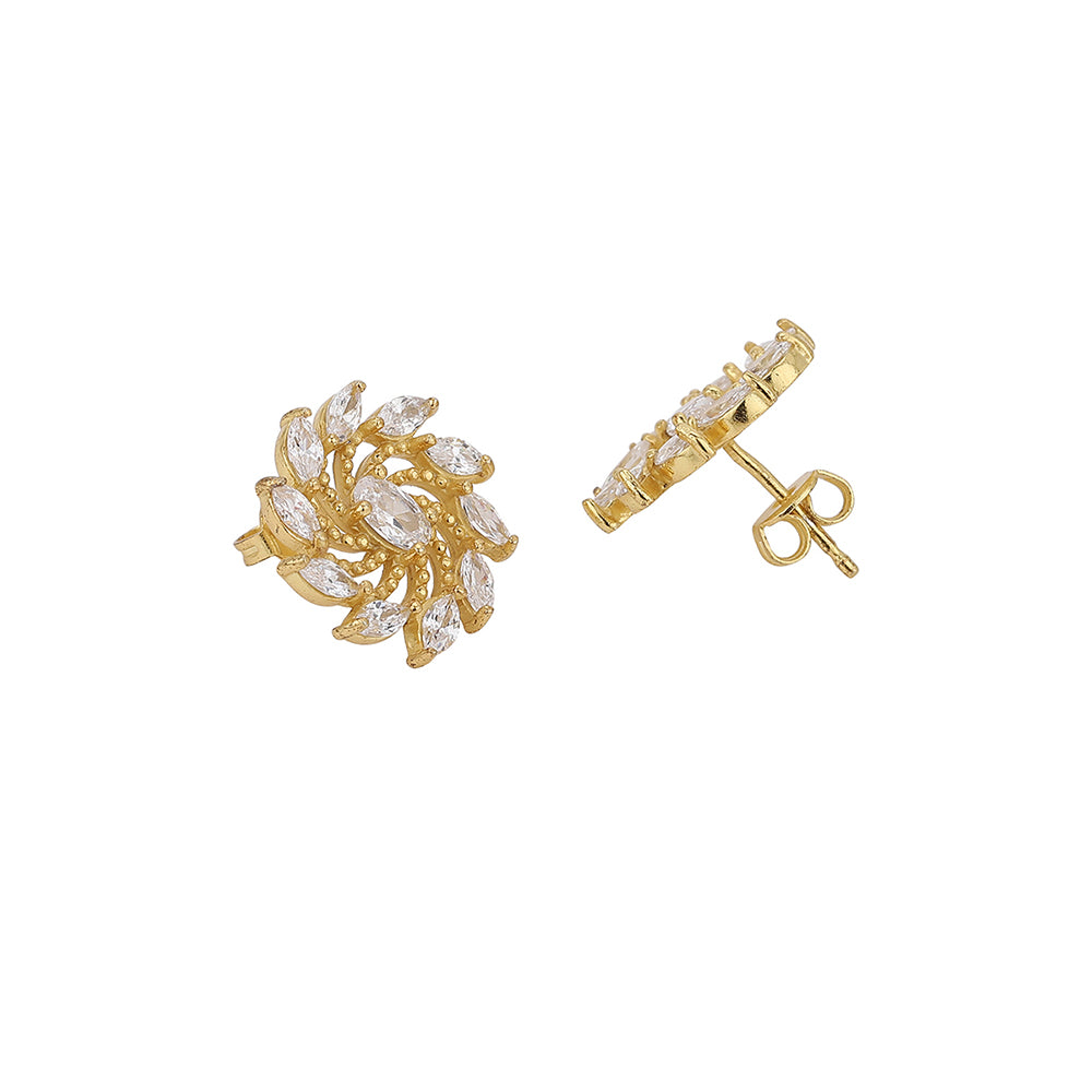 Carlton London Gold Toned Cz Studded Floral Stud Earring For Women