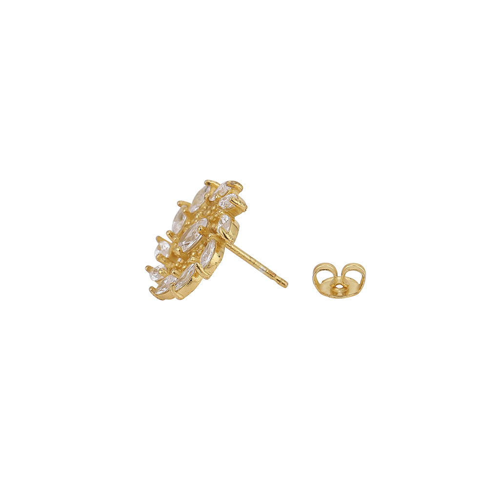 Carlton London Gold Toned Cz Studded Floral Stud Earring For Women