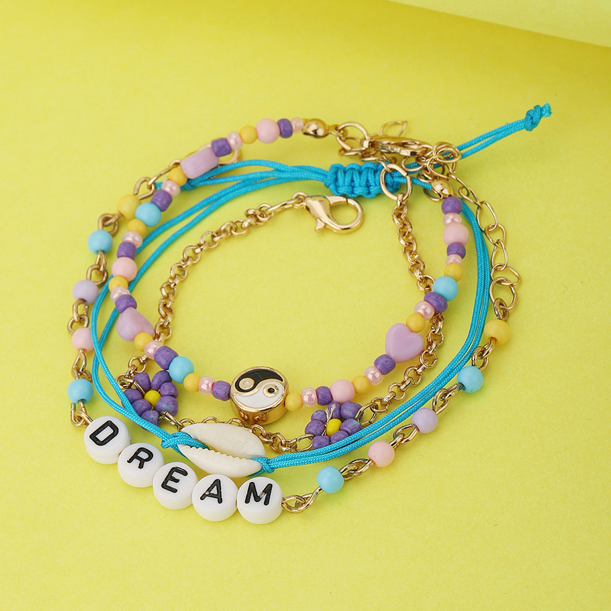 Carlton London Girls Set Of 4 Multicoloured Enamelled Gold-Plated Charm Bracelet Kjbs038