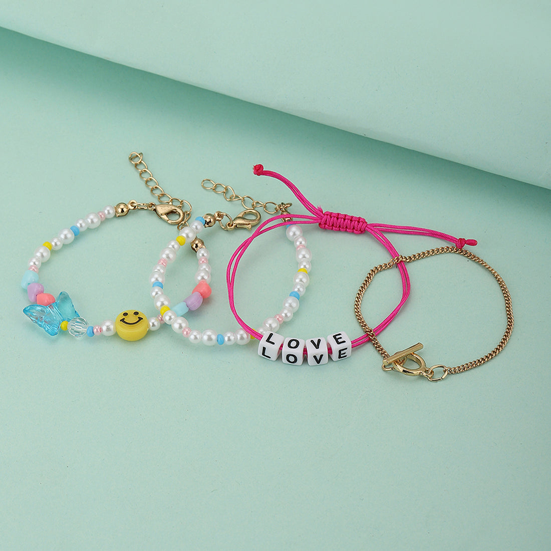 Carlton London Girls Set Of 4 Multicoloured Gold-Plated Charm Bracelet Kjbs040