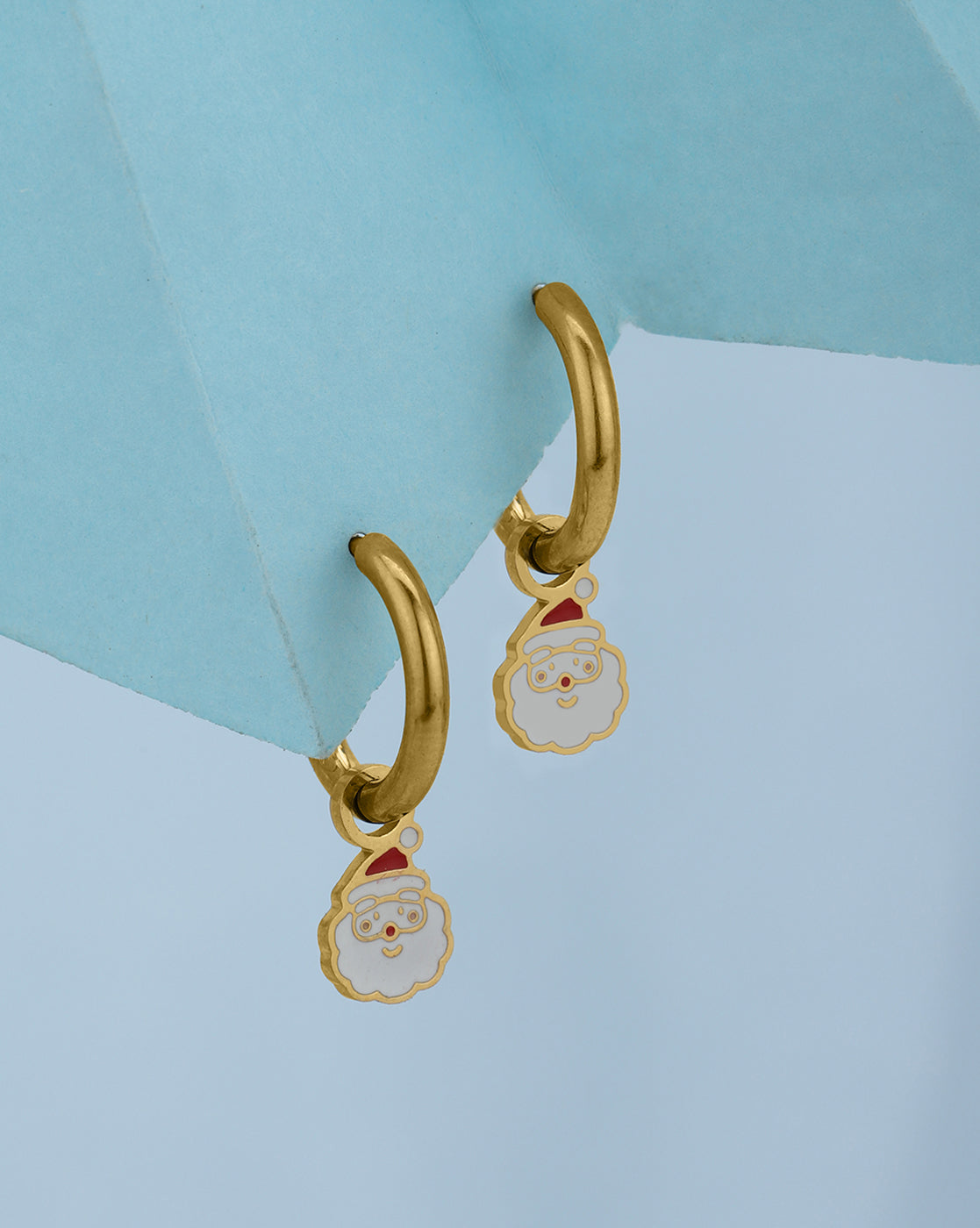 Girls 18kt Gold Plated Dangling Enamel Santa Hoop Earring