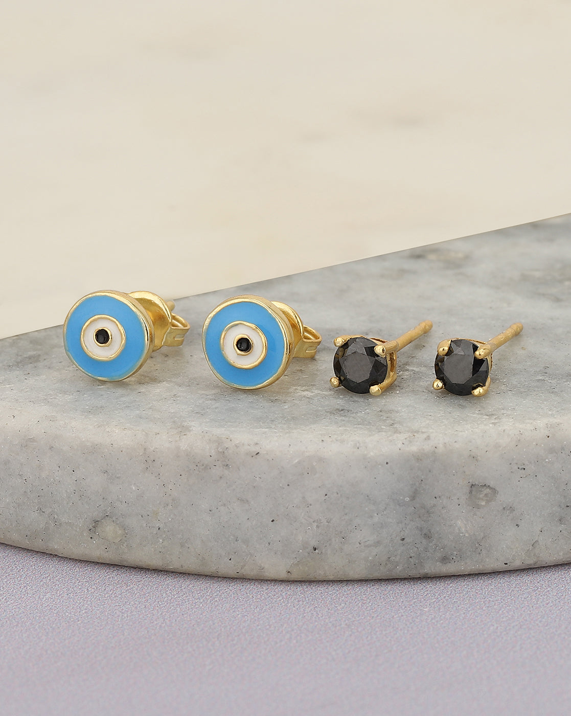 Set Of 2 18Kt Gold Plated With Enamel & Cz Stud Earring For Girls