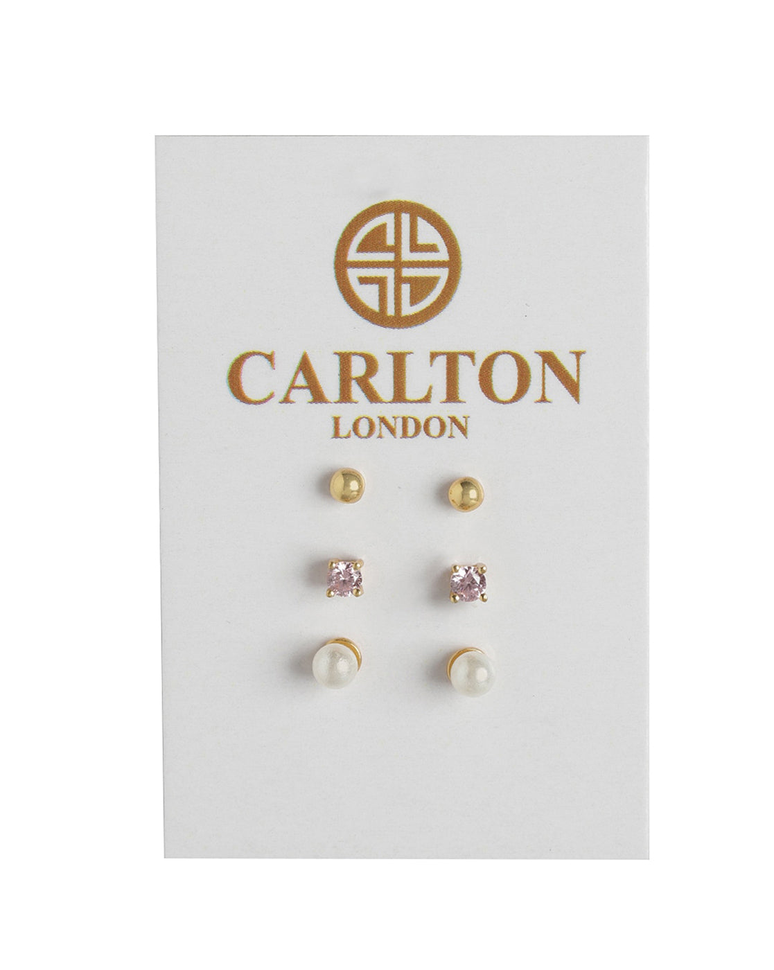 Set Of 3 18Kt Gold Plated With Cz Stud Earring For Girls