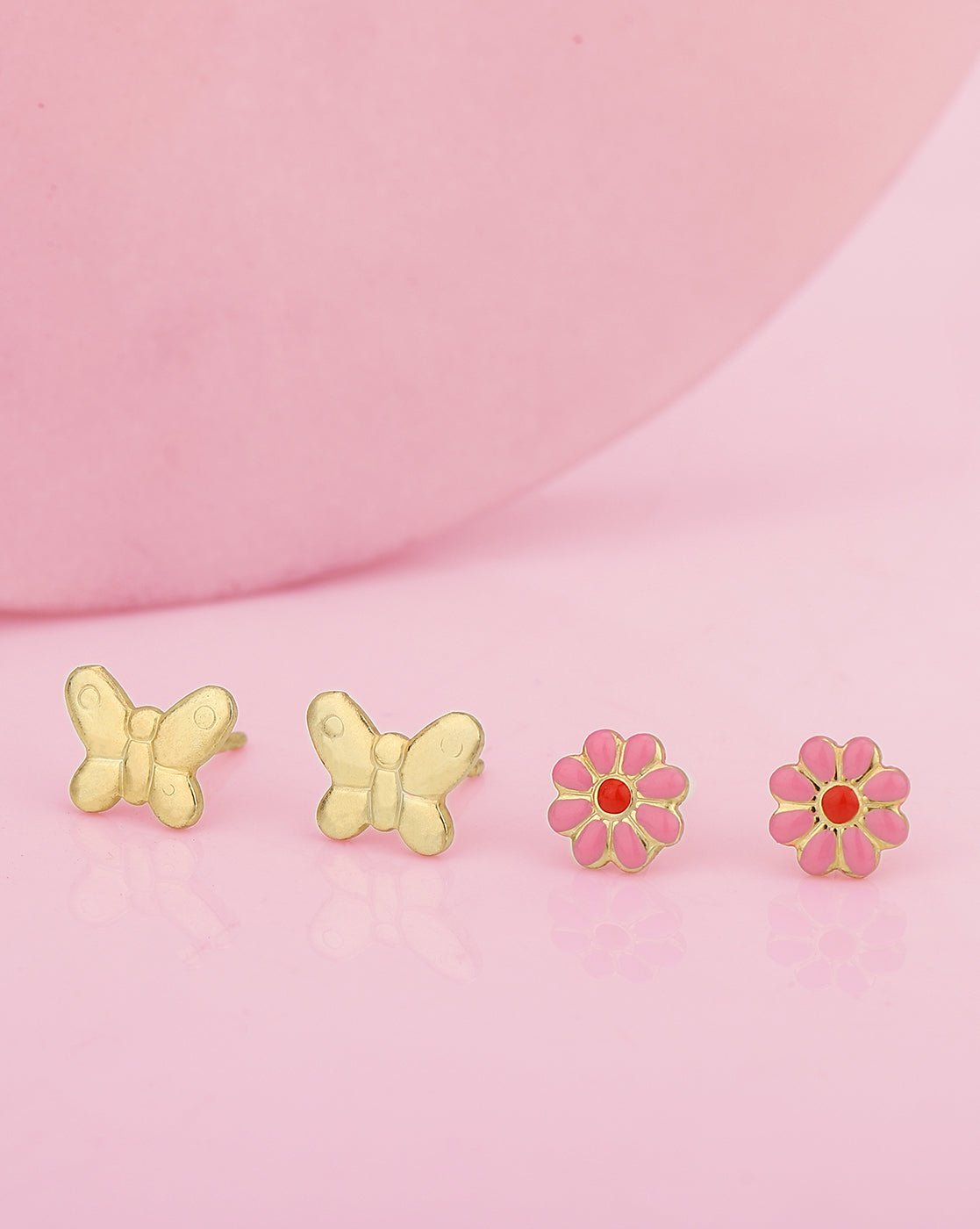 Set Of 2 18Kt Gold Plated With Enamel Stud Earring For Girls