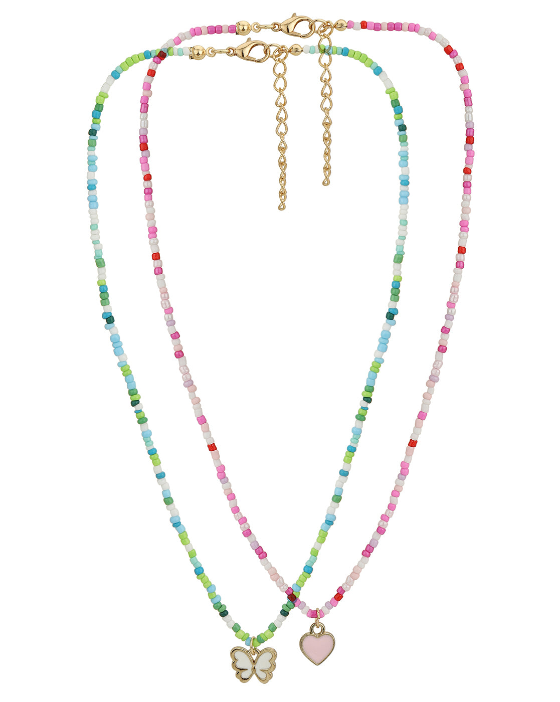 Set Of 2 Gold Plated With Enamel Heart & Butterfly Necklace For Girl