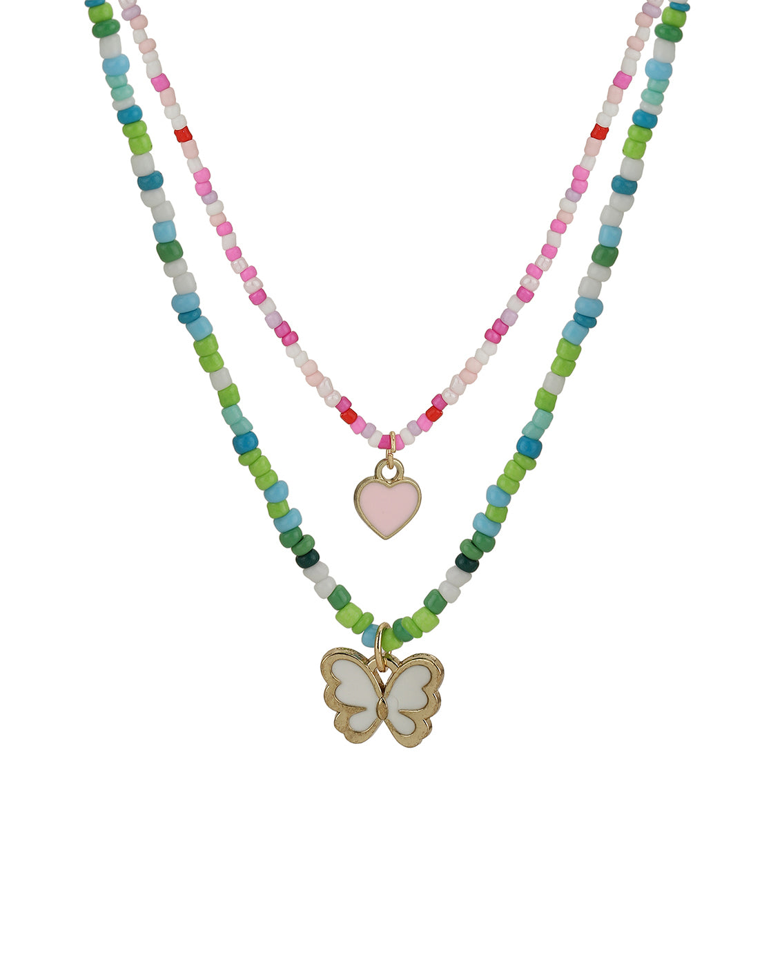 Set Of 2 Gold Plated With Enamel Heart & Butterfly Necklace For Girl