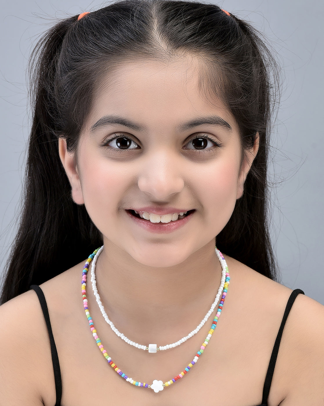 Set Of 2 Gold Plated With Glass Bead Neckalce For Girl