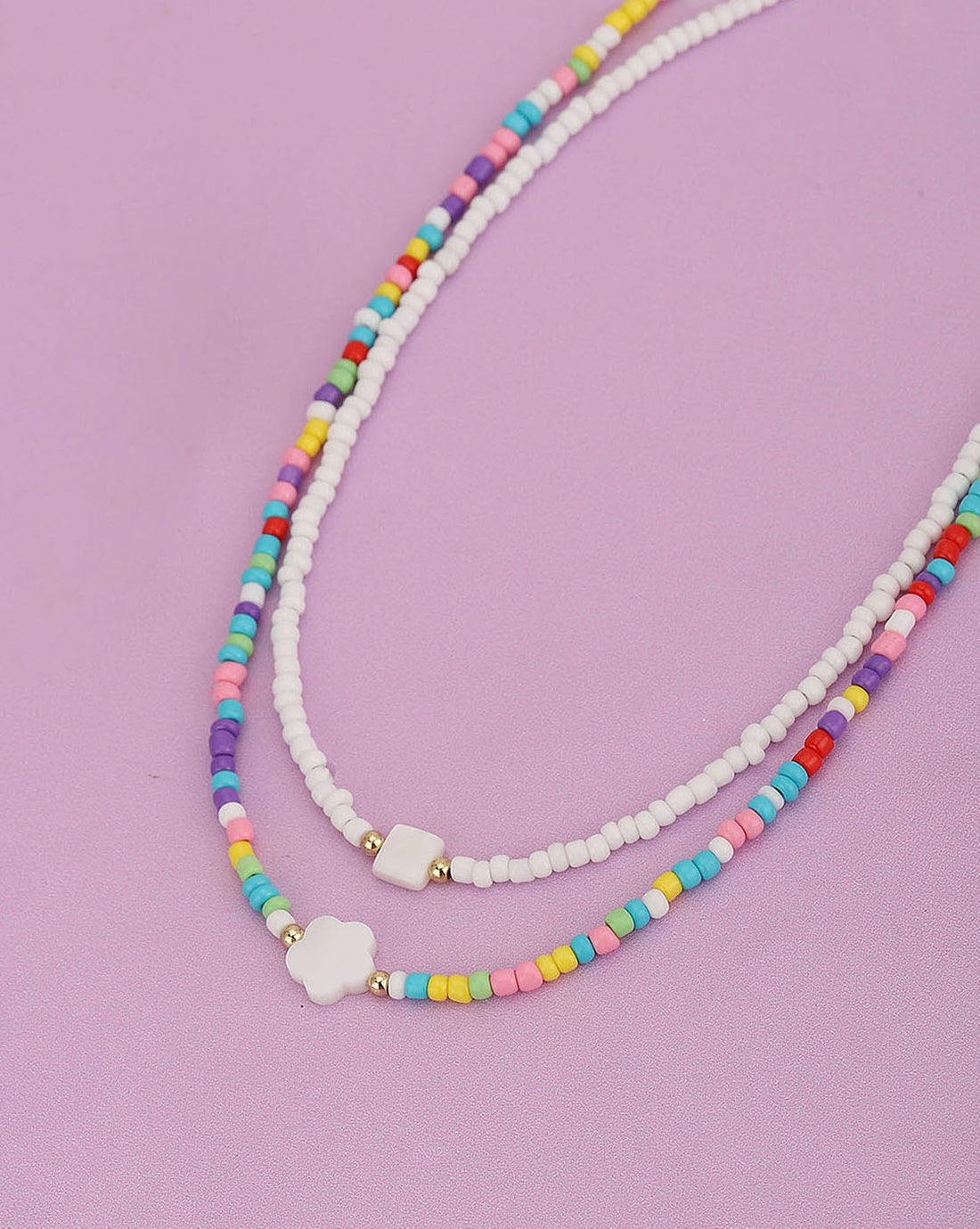 Set Of 2 Gold Plated With Glass Bead Neckalce For Girl