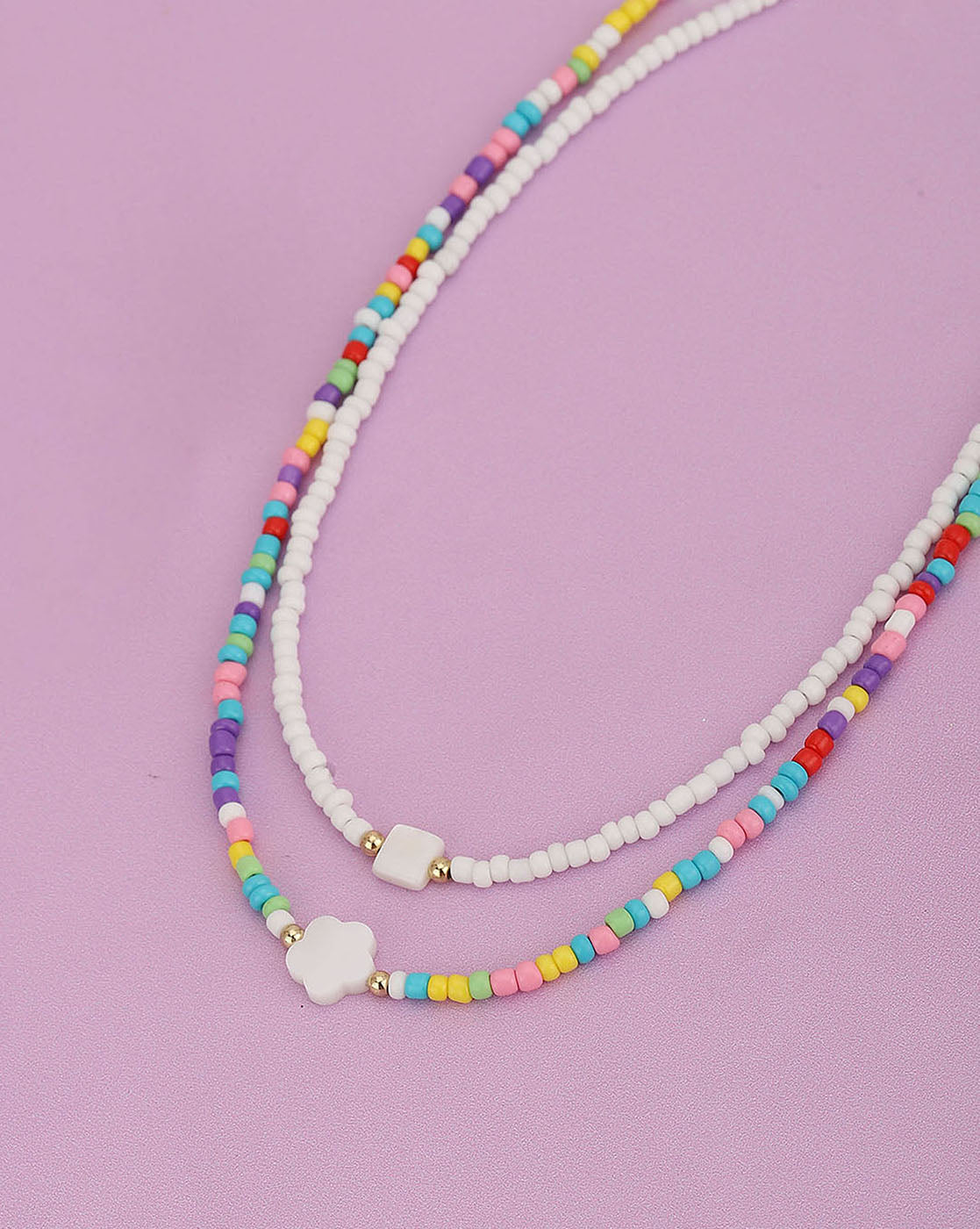 Set Of 2 Gold Plated With Glass Bead Neckalce For Girl