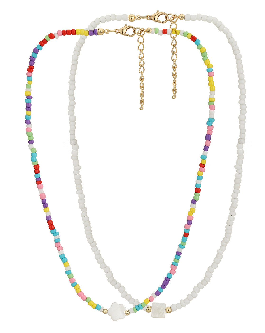 Set Of 2 Gold Plated With Glass Bead Neckalce For Girl