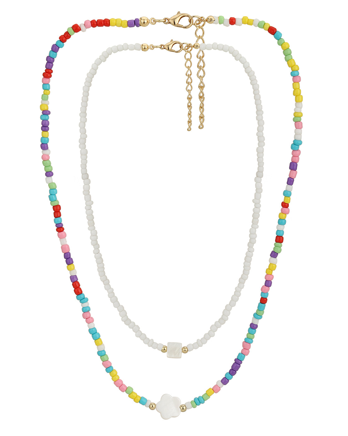 Set Of 2 Gold Plated With Glass Bead Neckalce For Girl