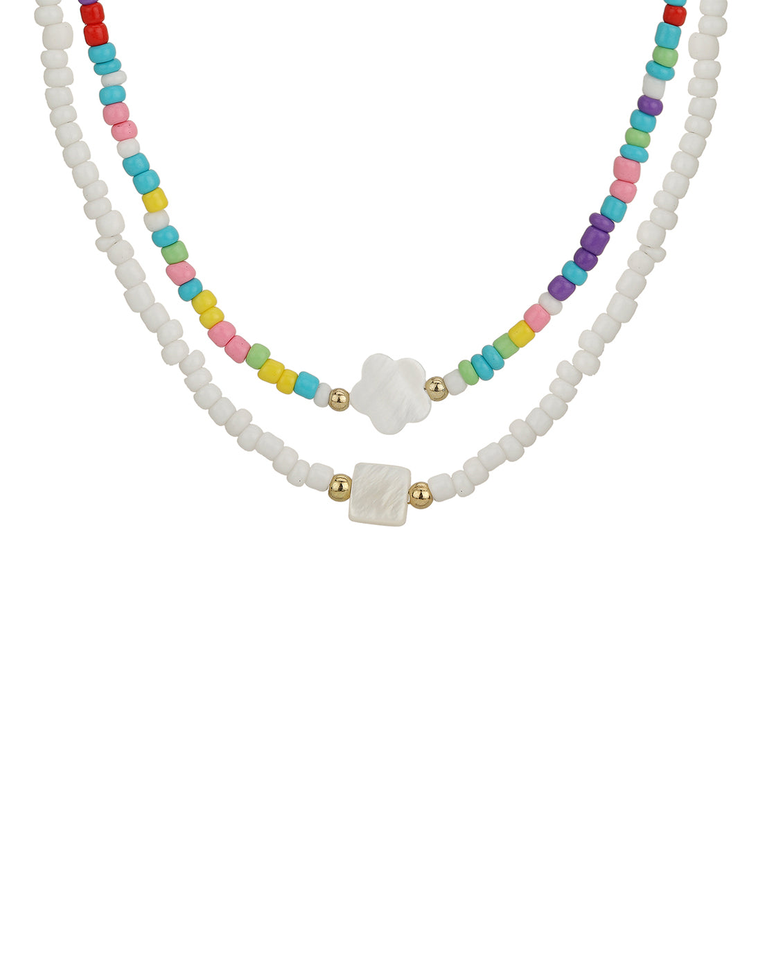 Set Of 2 Gold Plated With Glass Bead Neckalce For Girl