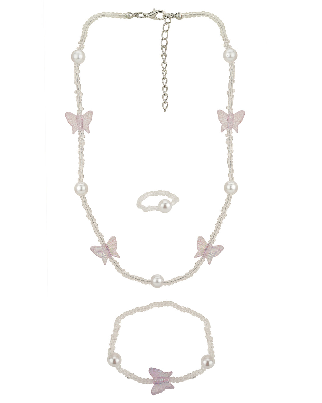 Rhodium Plated With Butterfly And Glass Bead Jewellery Set For Girl