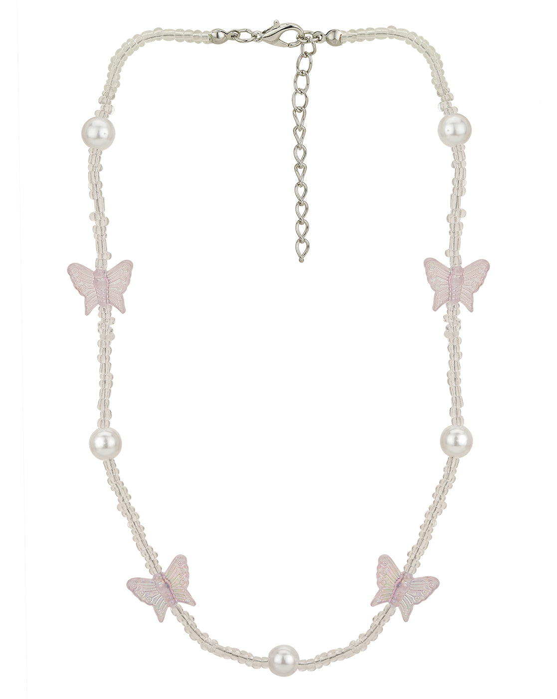 Rhodium Plated With Butterfly And Glass Bead Jewellery Set For Girl
