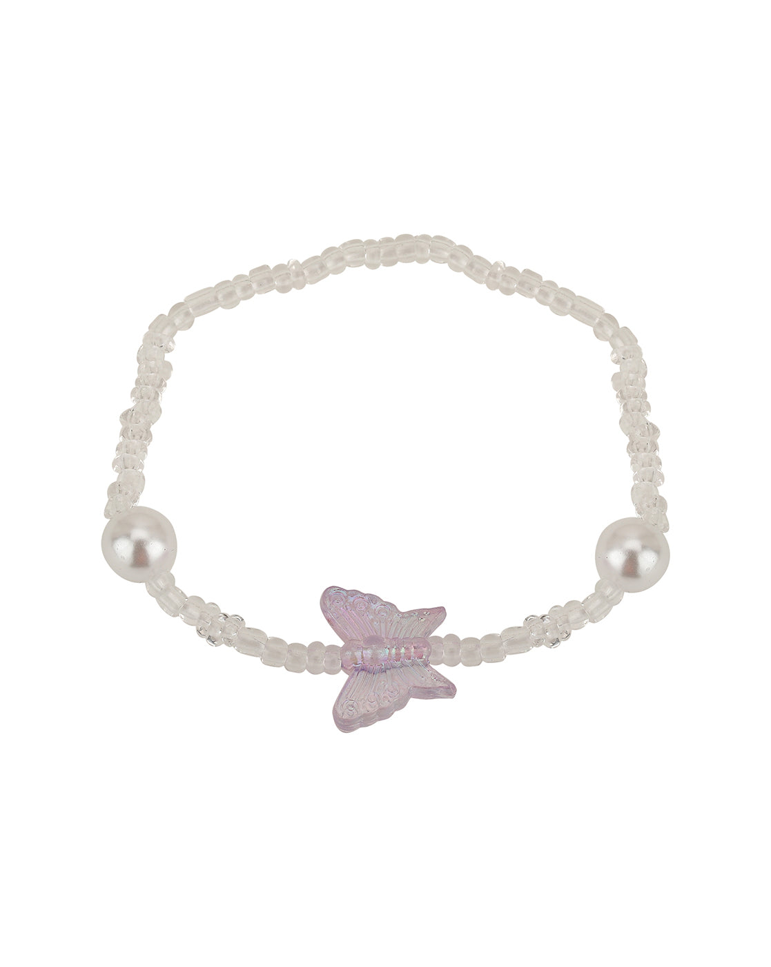 Rhodium Plated With Butterfly And Glass Bead Jewellery Set For Girl