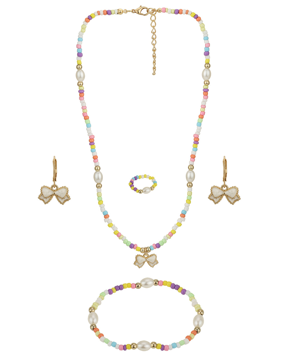 Gold Plated With Multicolour Bead Jewellery Set For Girl