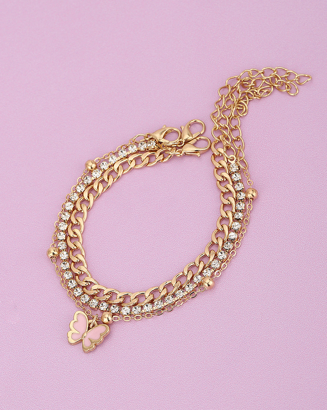 Set Of 3 Gold Plated With Cz & Enamel Bracelet Set For Girl