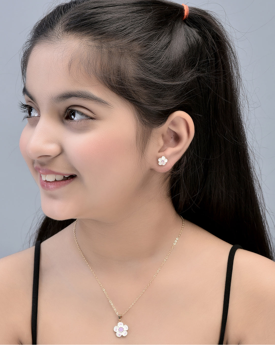 Gold Plated With Floral And Enamel Jewellery Set For Girl