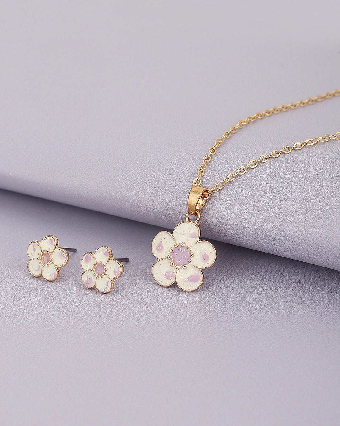 Gold Plated With Floral And Enamel Jewellery Set For Girl