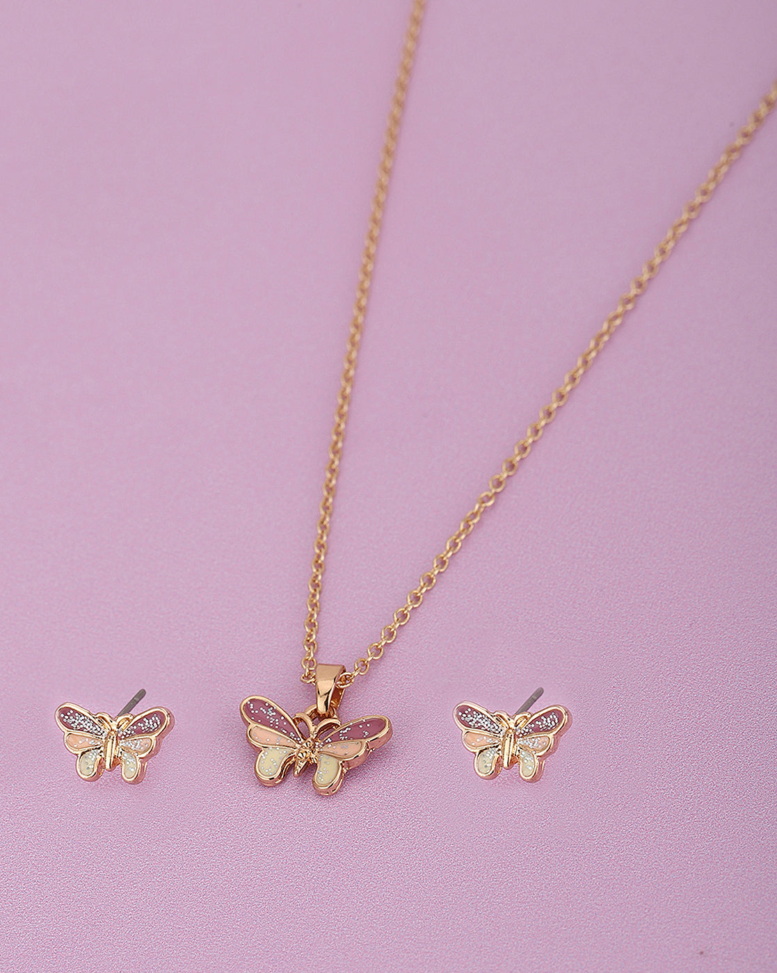 Gold Plated With Enamel And Butterfly Petite Jewellery Set For Girl