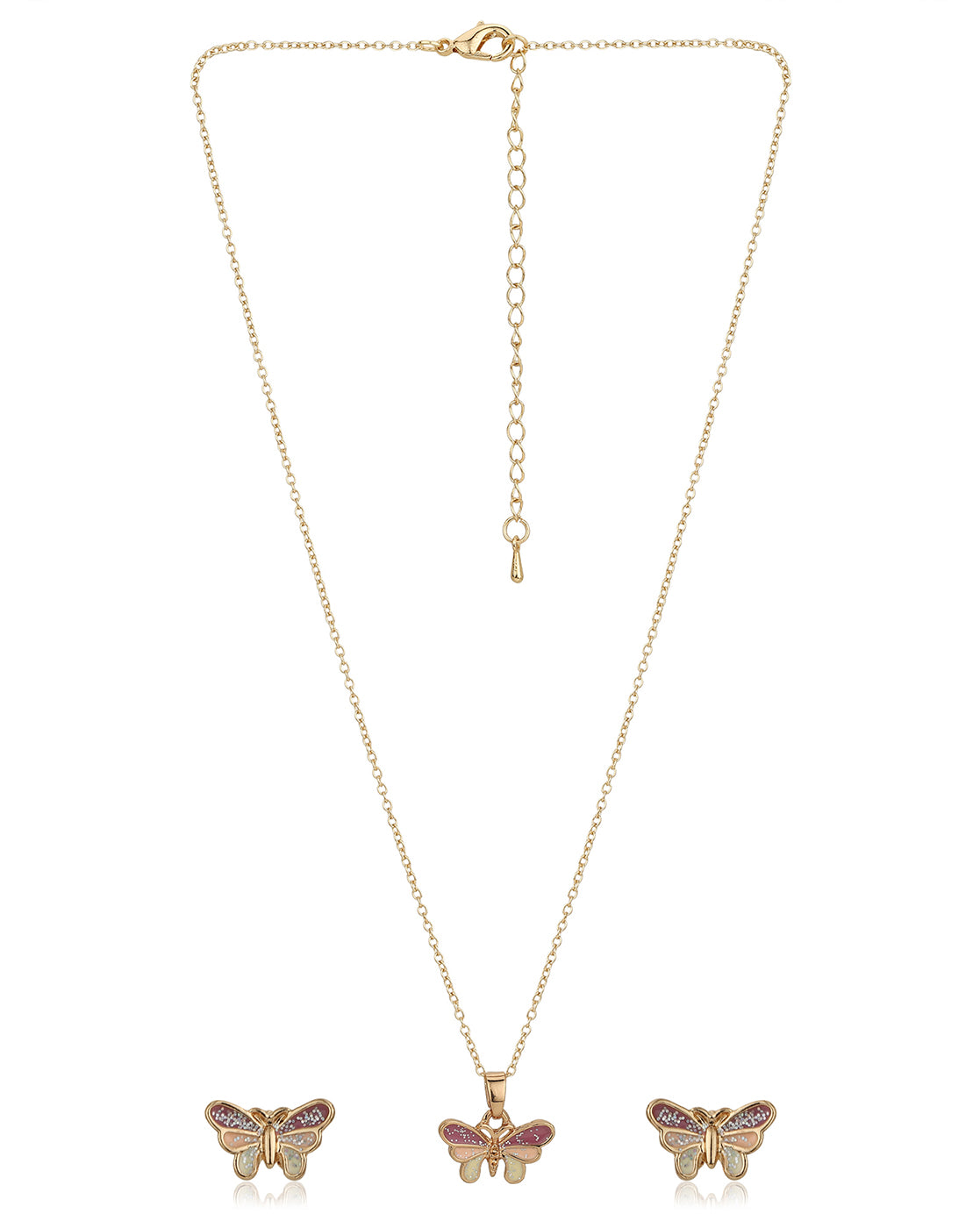 Gold Plated With Enamel And Butterfly Petite Jewellery Set For Girl