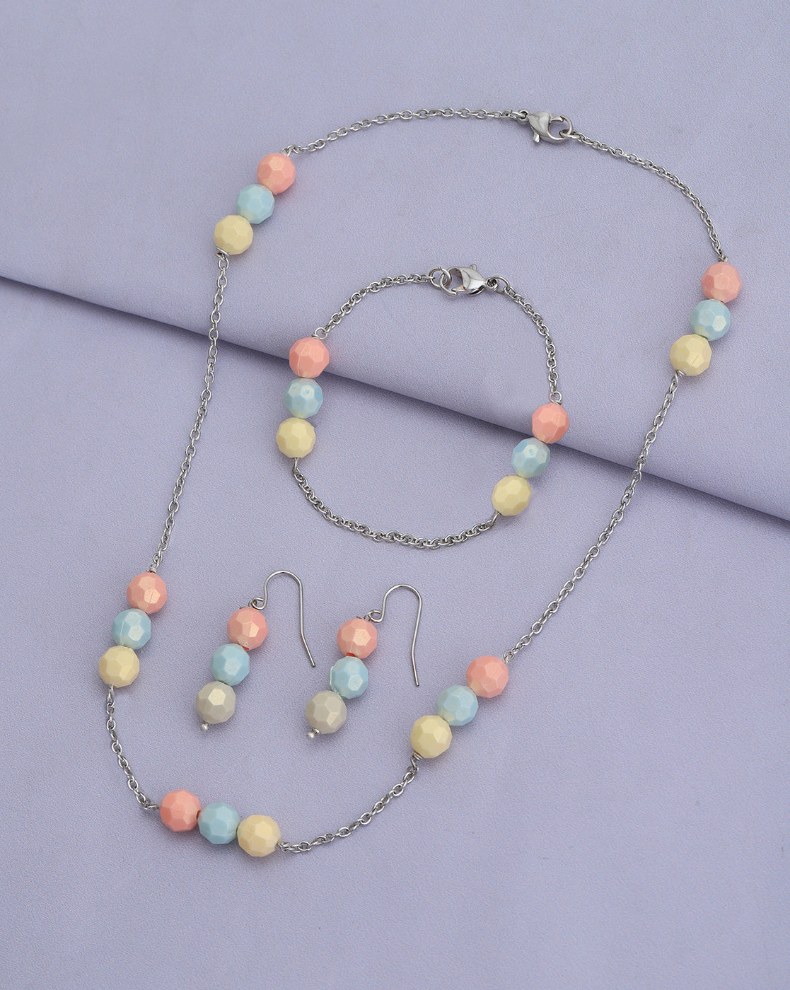 Silver Plated with Multicolor Faceted beads Fancy Jewellery Set for girl