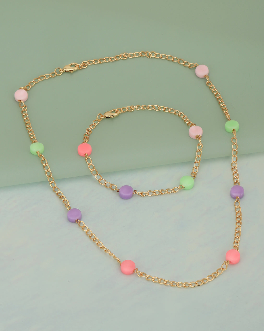 Gold Plated with Multicolor Fancy Bead Jewellery Set for girl