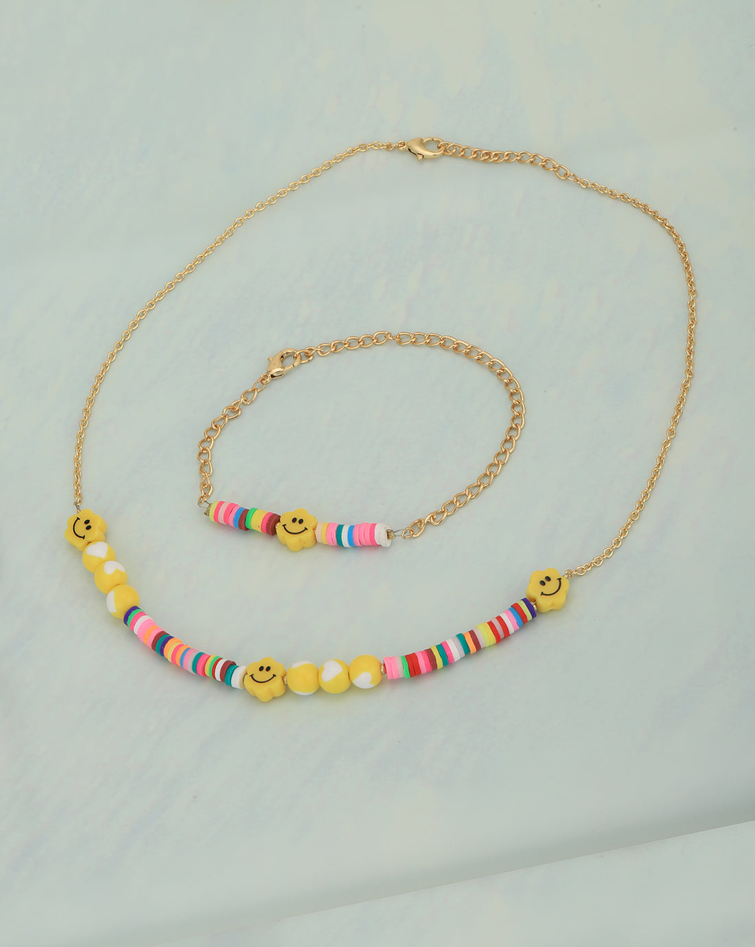 Gold Plated with Smiley Bead Fancy Jewellery Set for girl