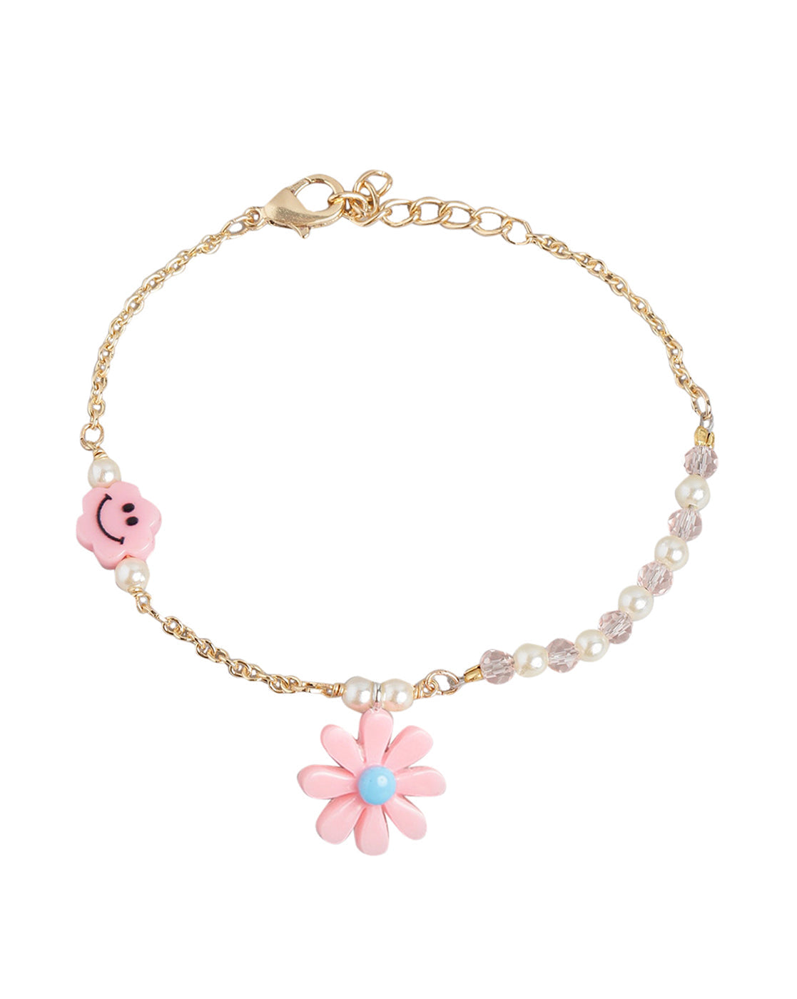 Gold Plated with Floral & Smiley Beads Jewellery Set for girl