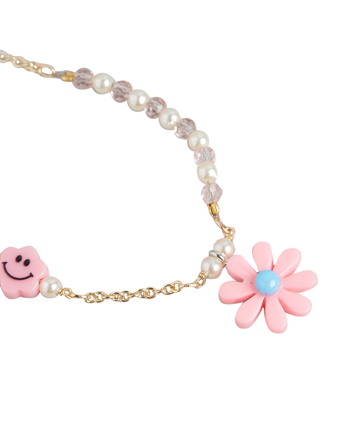 Gold Plated with Floral & Smiley Beads Jewellery Set for girl
