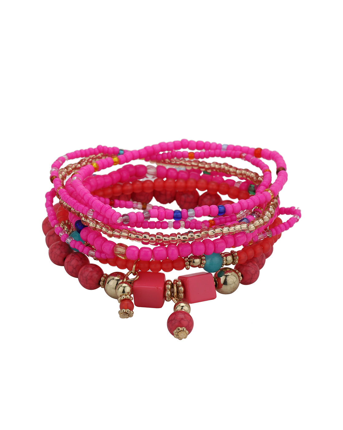GenZ Multi Colour Fancy Bead Charm Bracelet Set of 8