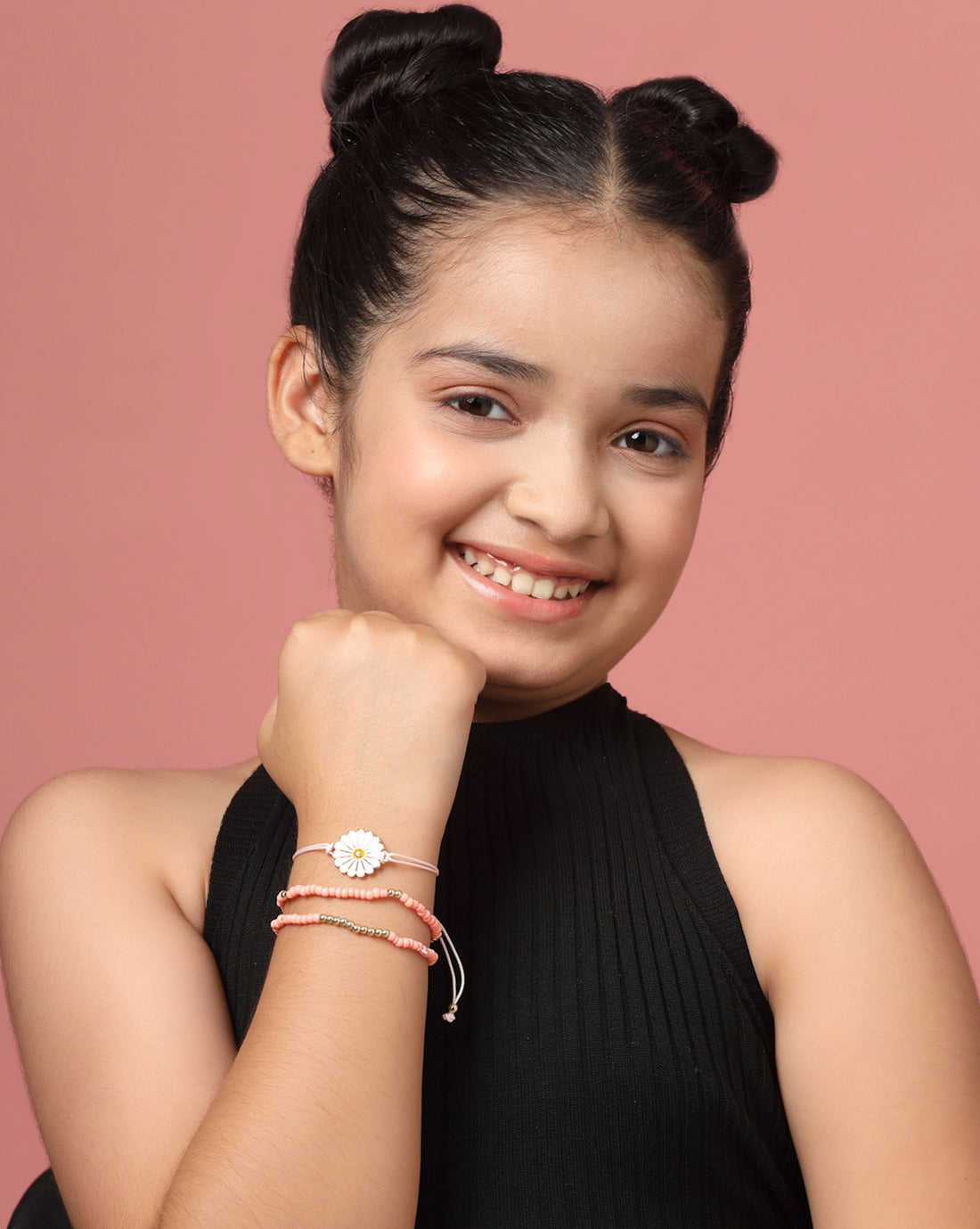 Set of 3 Beaded Floral Theme Enamel Bracelets for Girls