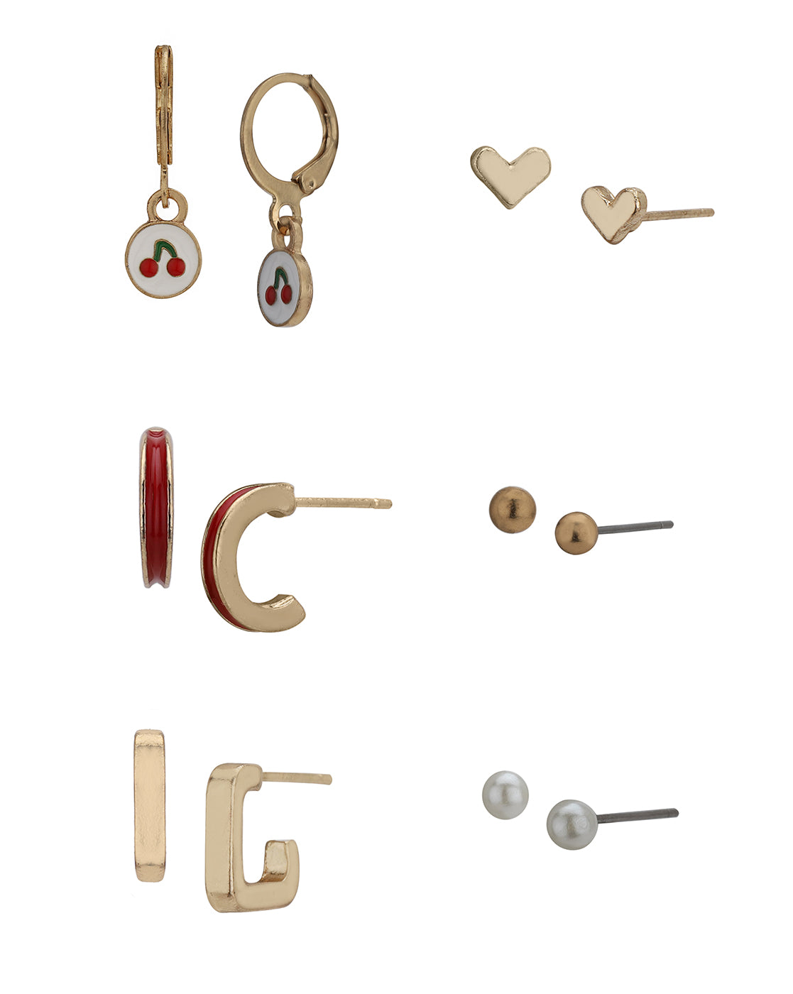 Rose Gold Plated Multipack Earring Garden Themed Set of 6 for Girls