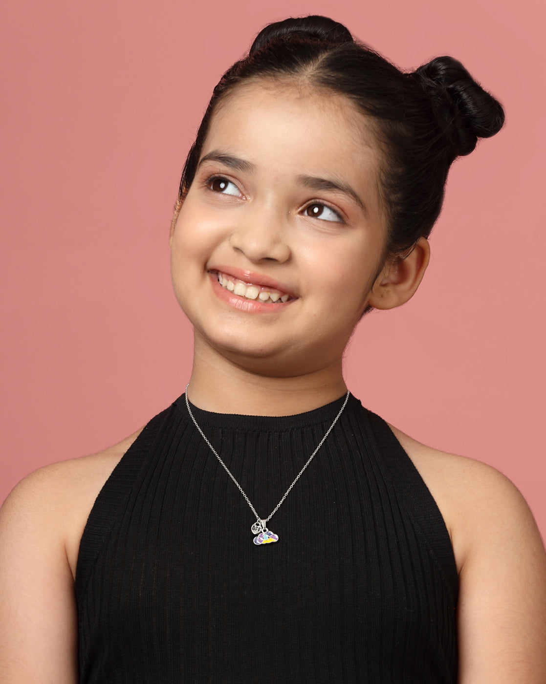 GenZ Silver Plated Rainbow and Star Engrave BFF Enamel Pendant Necklace Set of 2 for Girls