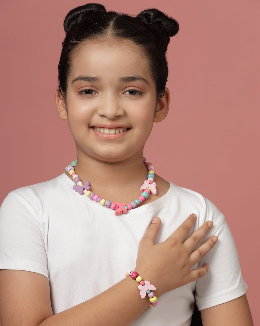 Multi Colour DIY Wooden Beaded and Butterfly Kids Jewellery Set for Girl