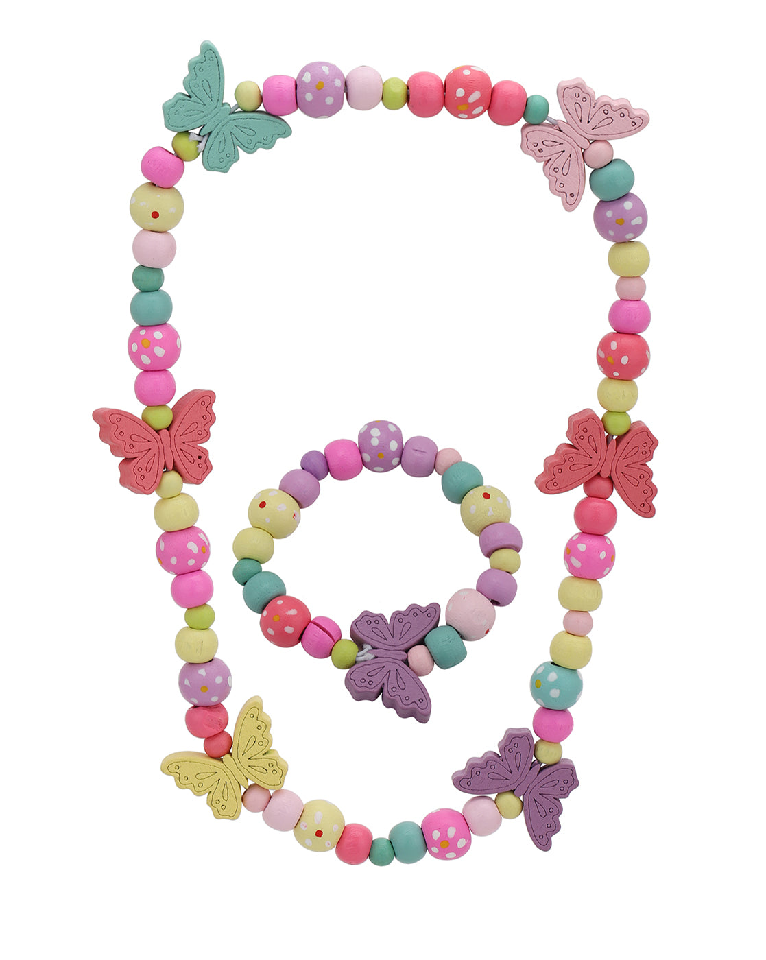 Multi Colour DIY Wooden Beaded and Butterfly Kids Jewellery Set for Girl