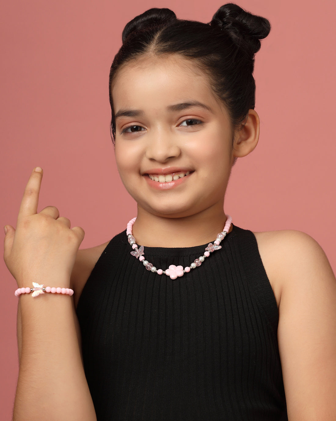 Pink Color Beaded Garden themed Kids Jewellery Set for Girl