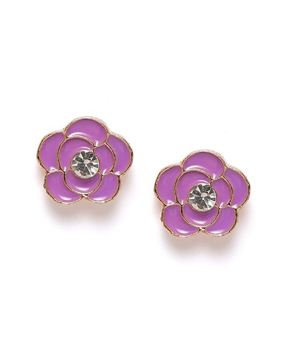 Rose Gold Plated CZ Purple Floral Enamel Jewellery Set for Girl