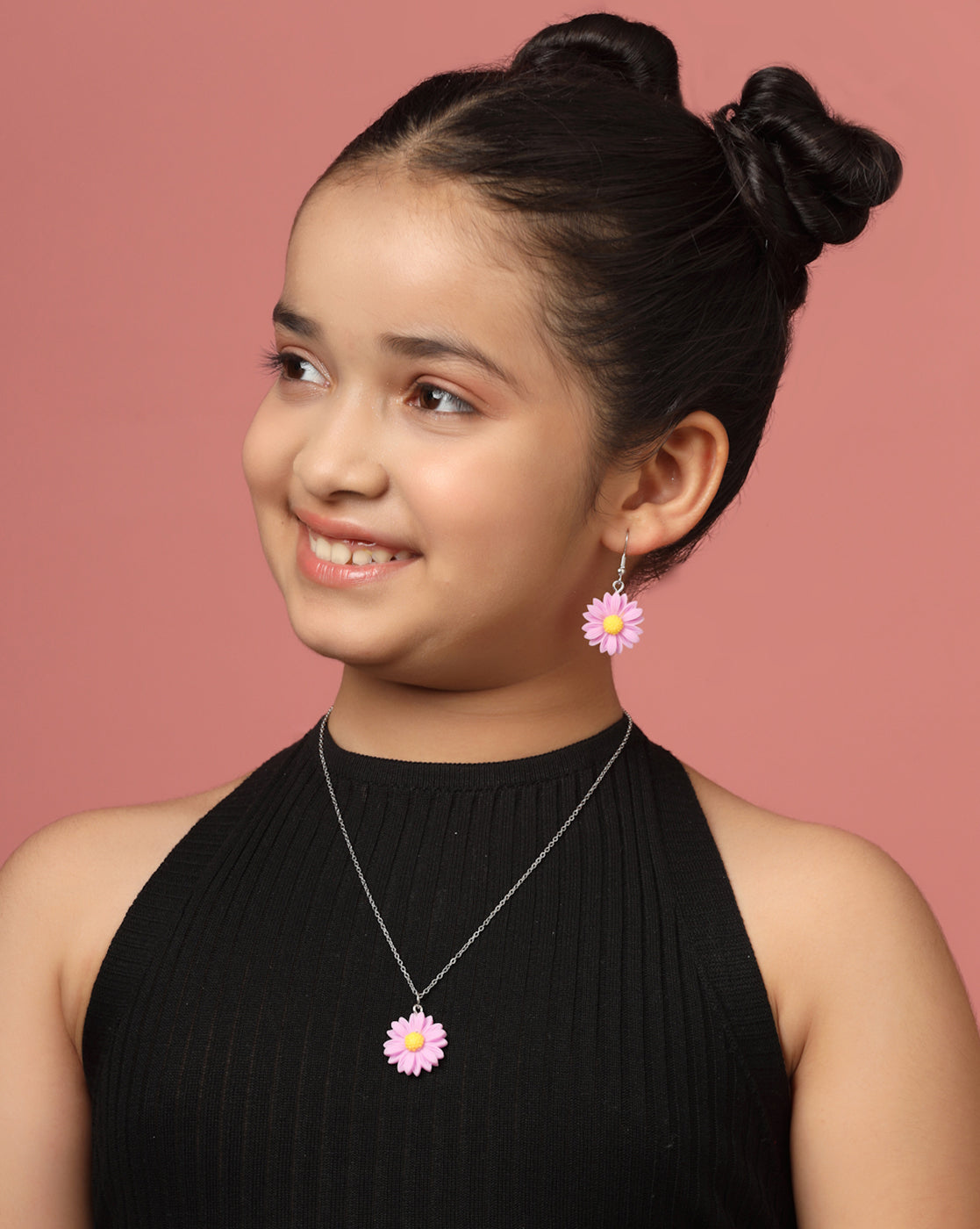 Silver Plated Dangling Floral Pendant Fancy Jewellery Set for Girl