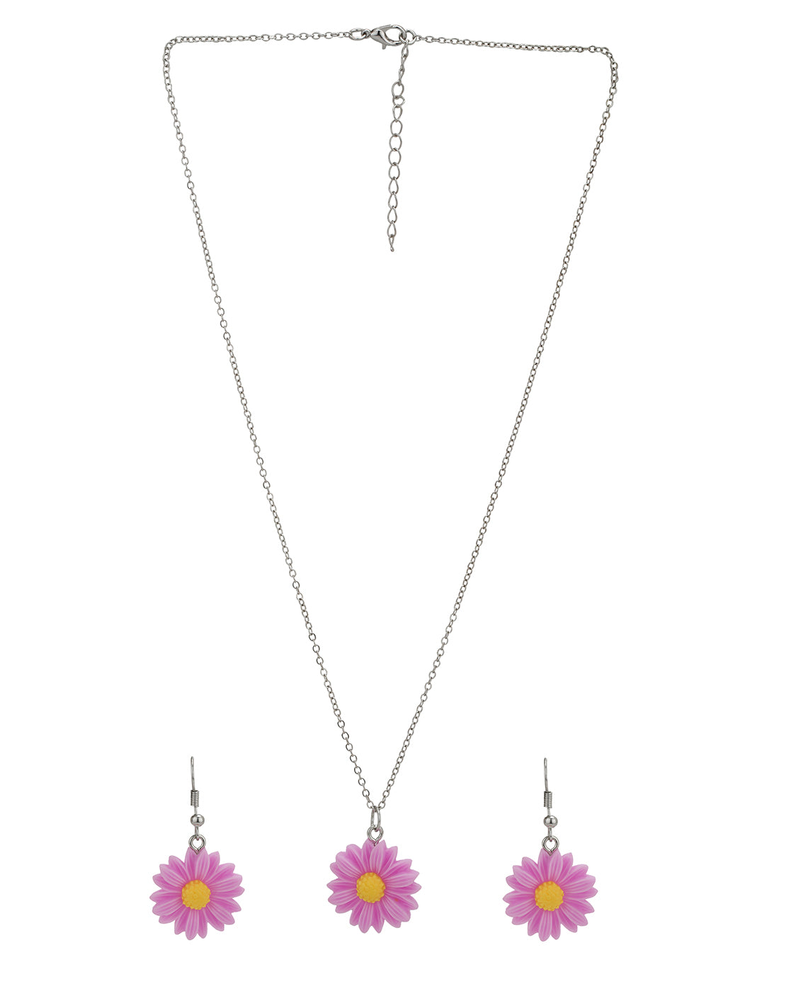 Silver Plated Dangling Floral Pendant Fancy Jewellery Set for Girl