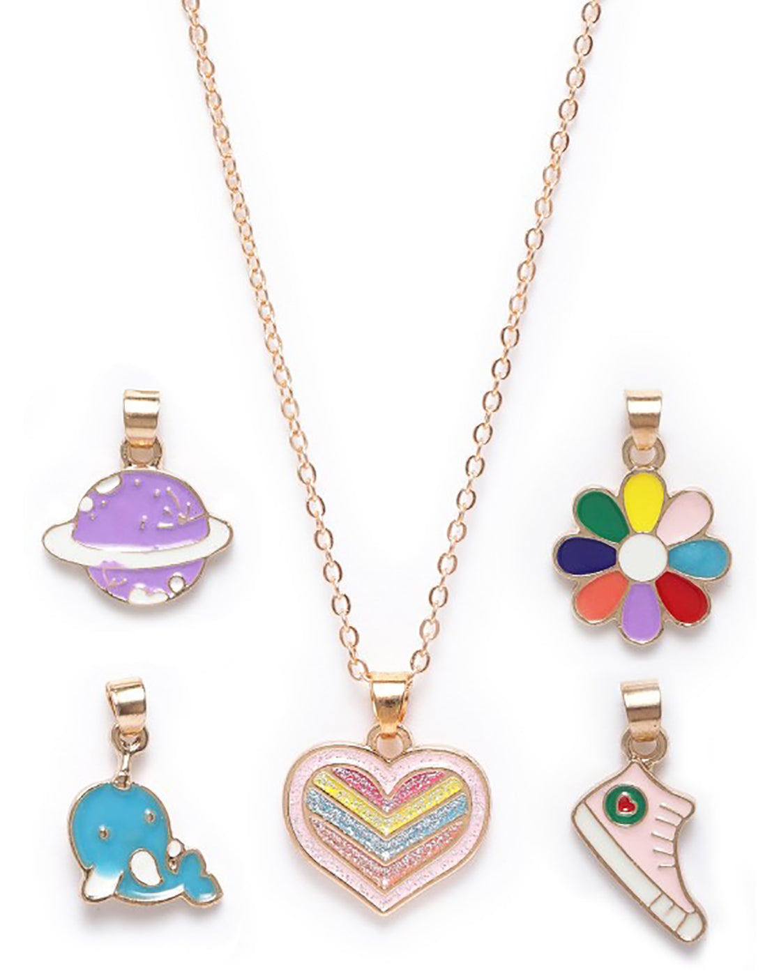 GenZ Set of 5 Inter changeable Multi Figure Enamel Pendant Necklace