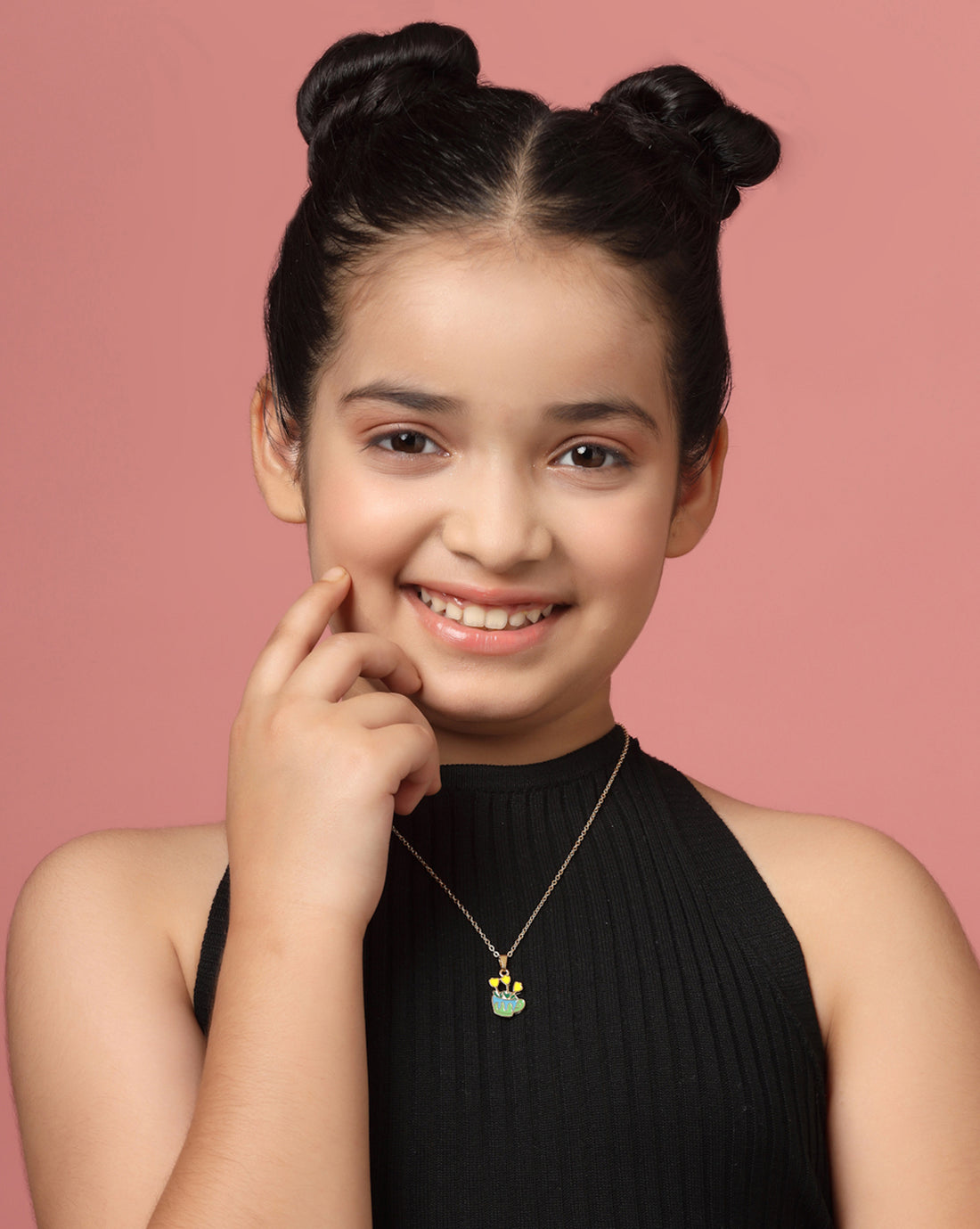 GenZ Rose Gold Plated Set of 5 Inter changeable Multi Figure Enamel Pendant Necklace