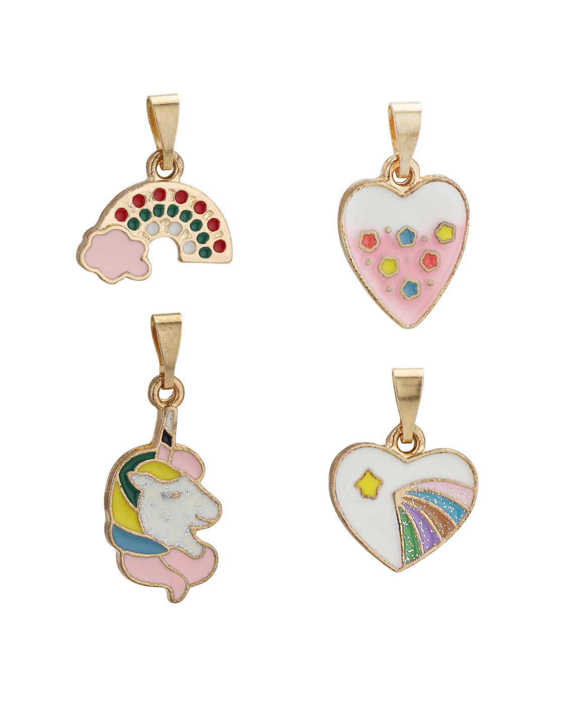 GenZ Rose Gold Plated Set of 5 Inter changeable Multi Figure Enamel Pendant Necklace