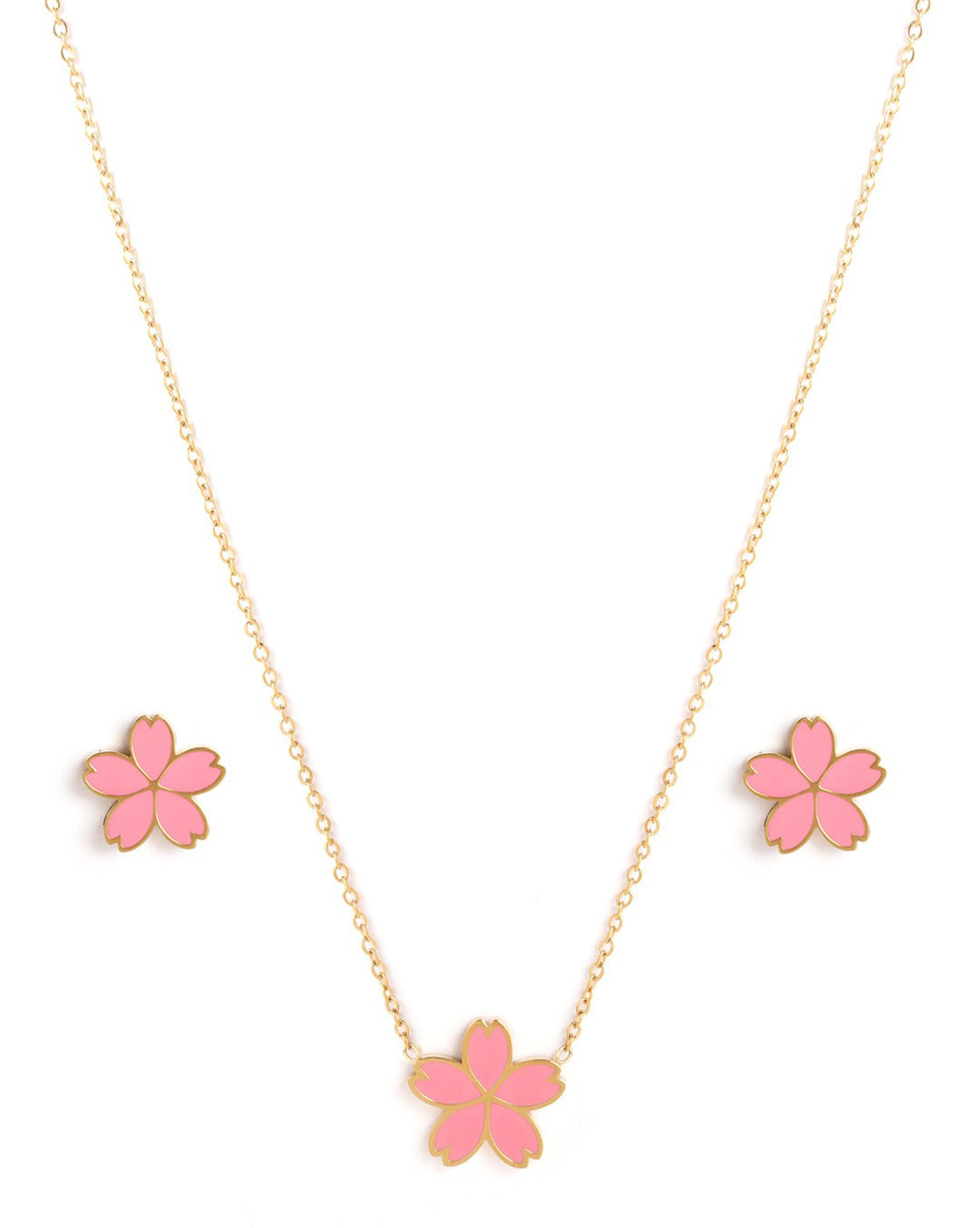 Girls 18kt Gold Plated Enamel Floral Necklace and Earring Set
