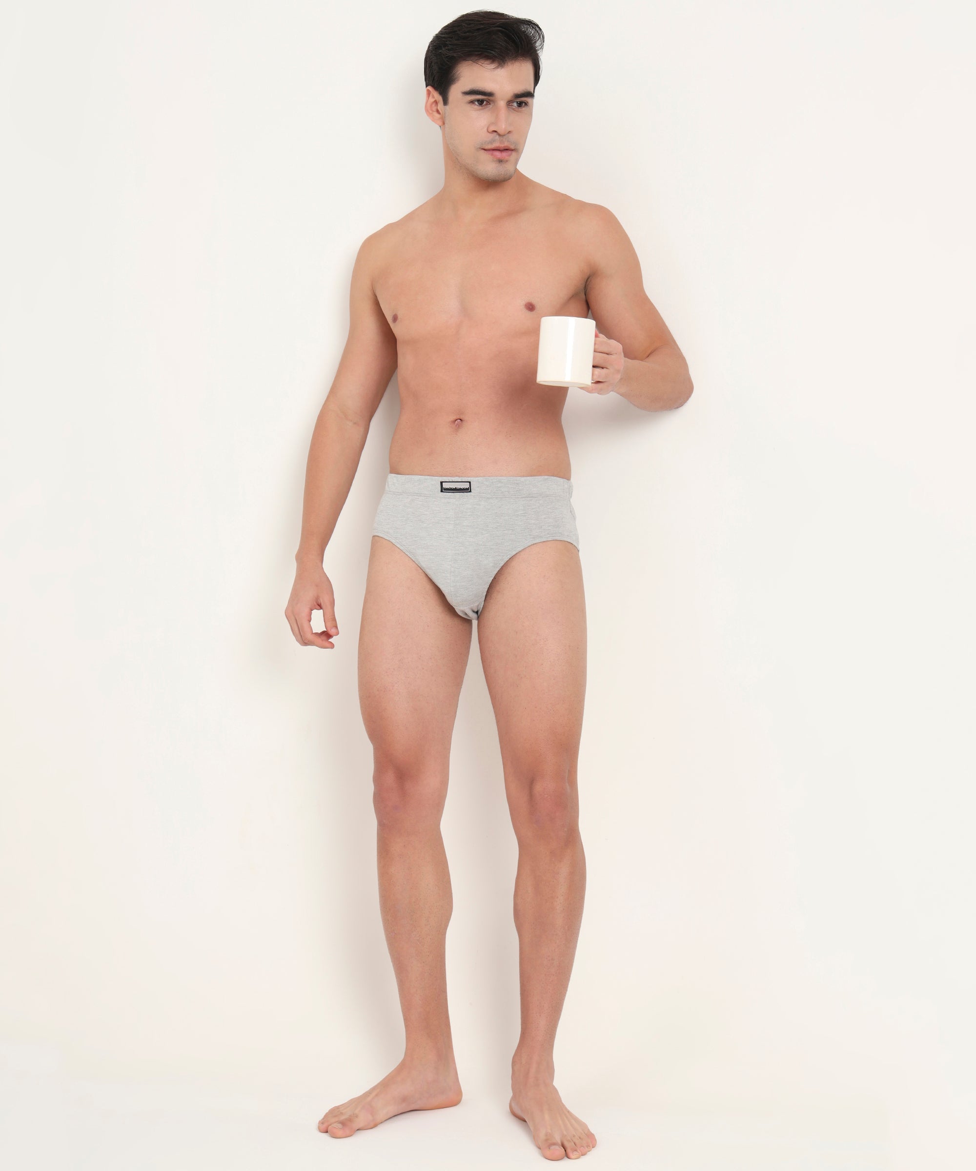 Brief GREY MELG Pack of 3 Cotton Spandex Fabric with Classic Fit Style 001