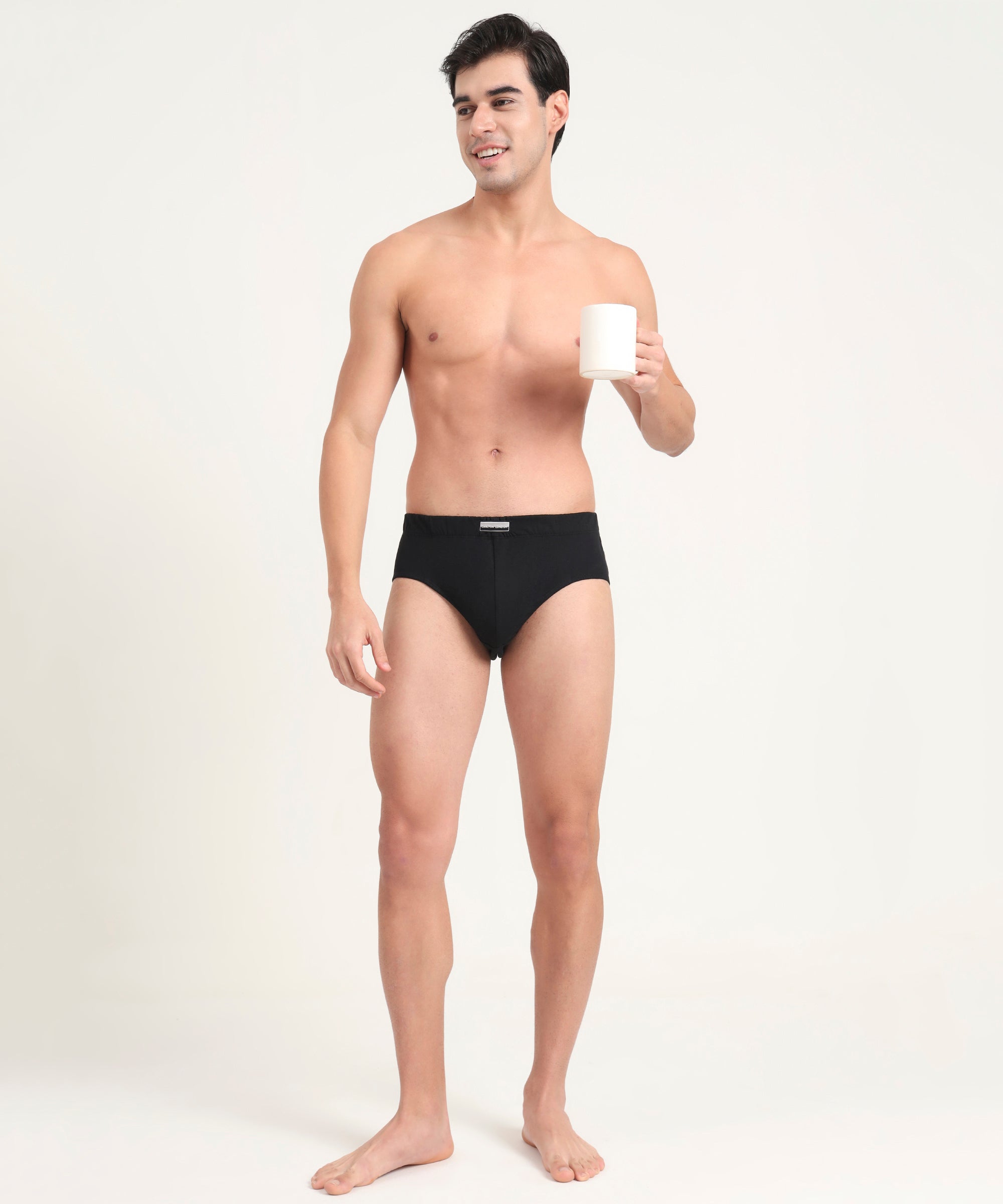 Brief Black Pack of 5 Cotton Spandex Fabric with Classic Fit Style 001